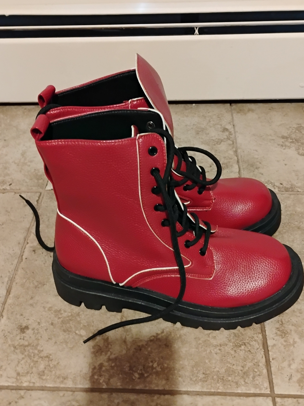 Bold Red Lace-Up Combat Boots with Black Soles